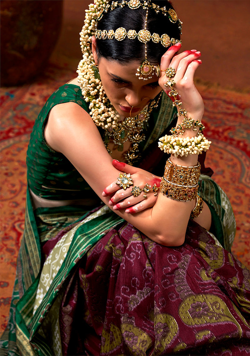 Burgundy Silk Saree with Patola Print - Sophisticated Ethnic Look