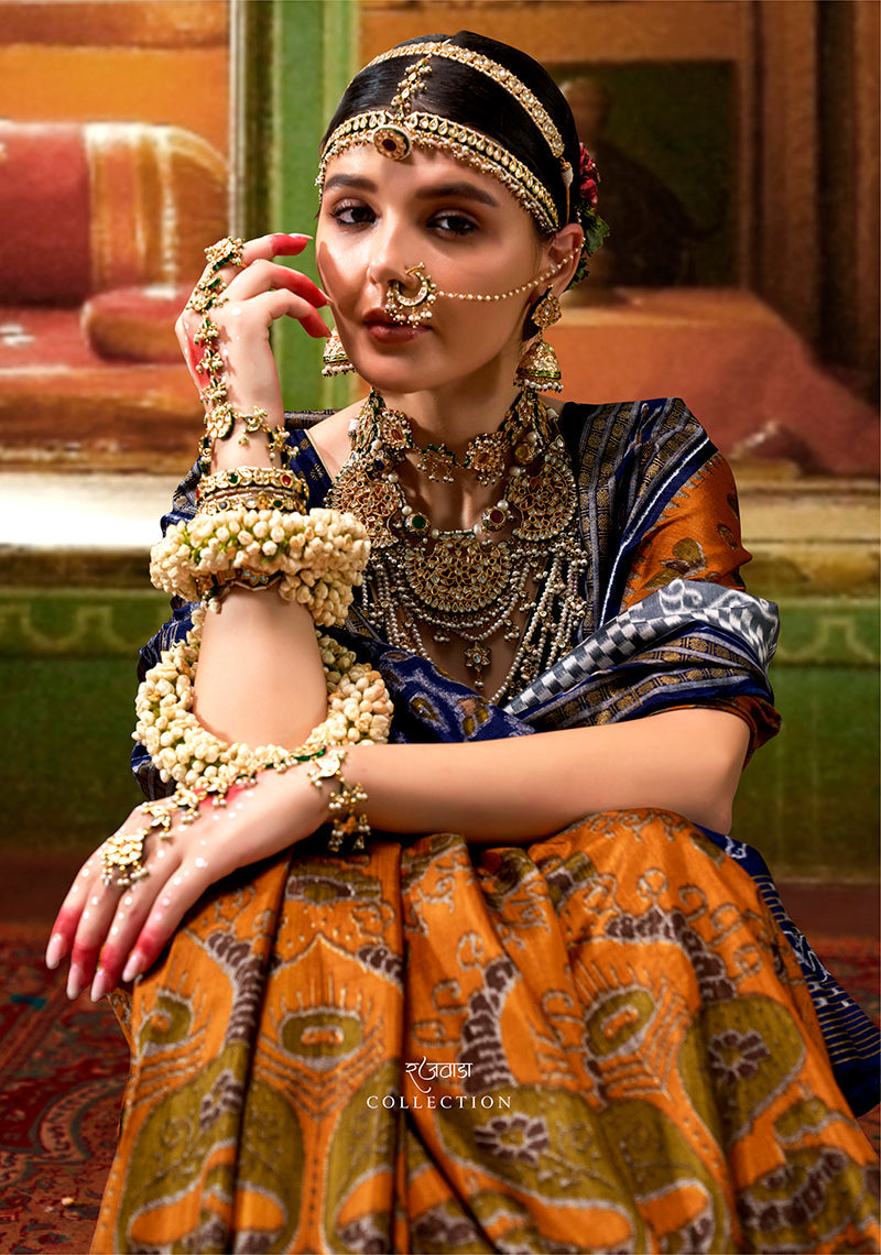 Mustard Silk Patola Print Traditional Saree
