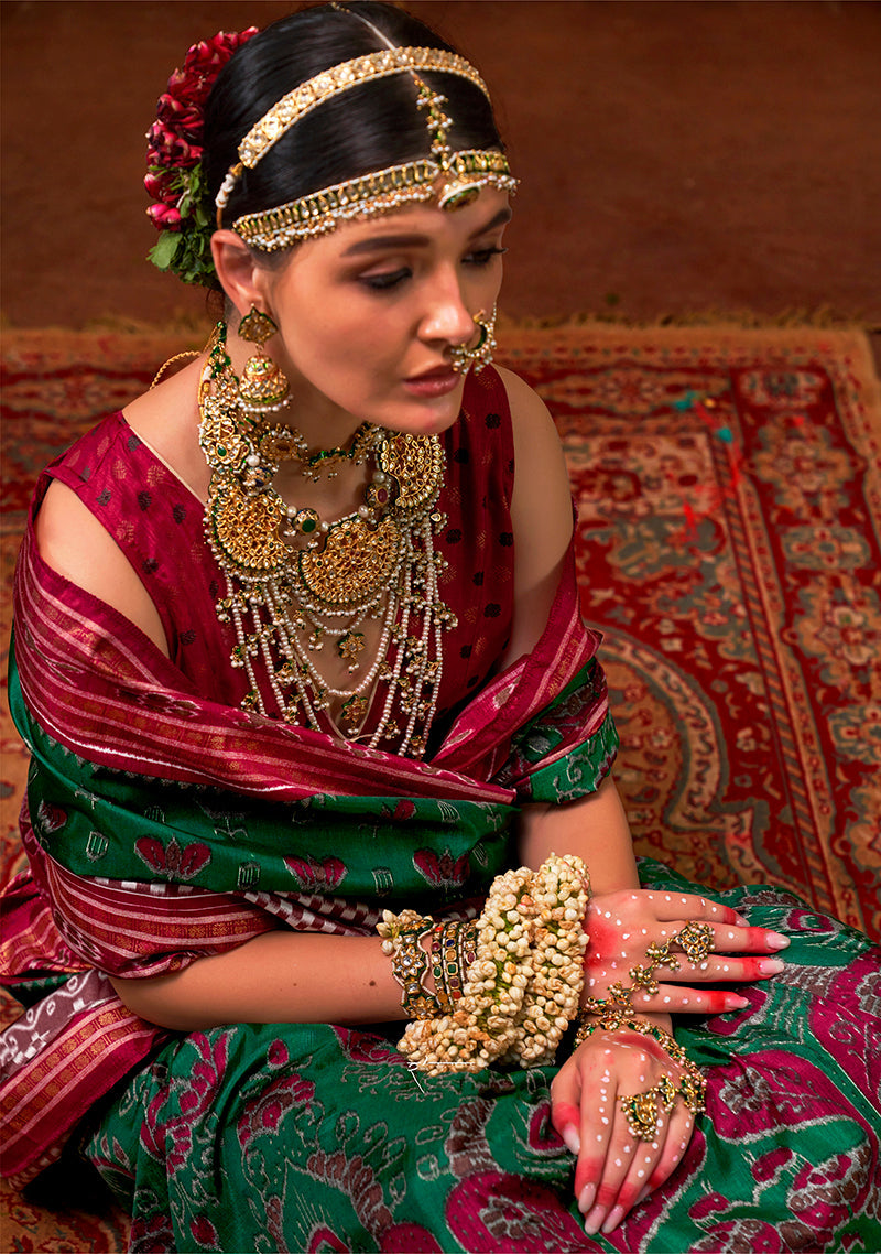 Green Silk Patola Print Classic Saree for Ethnic Elegance