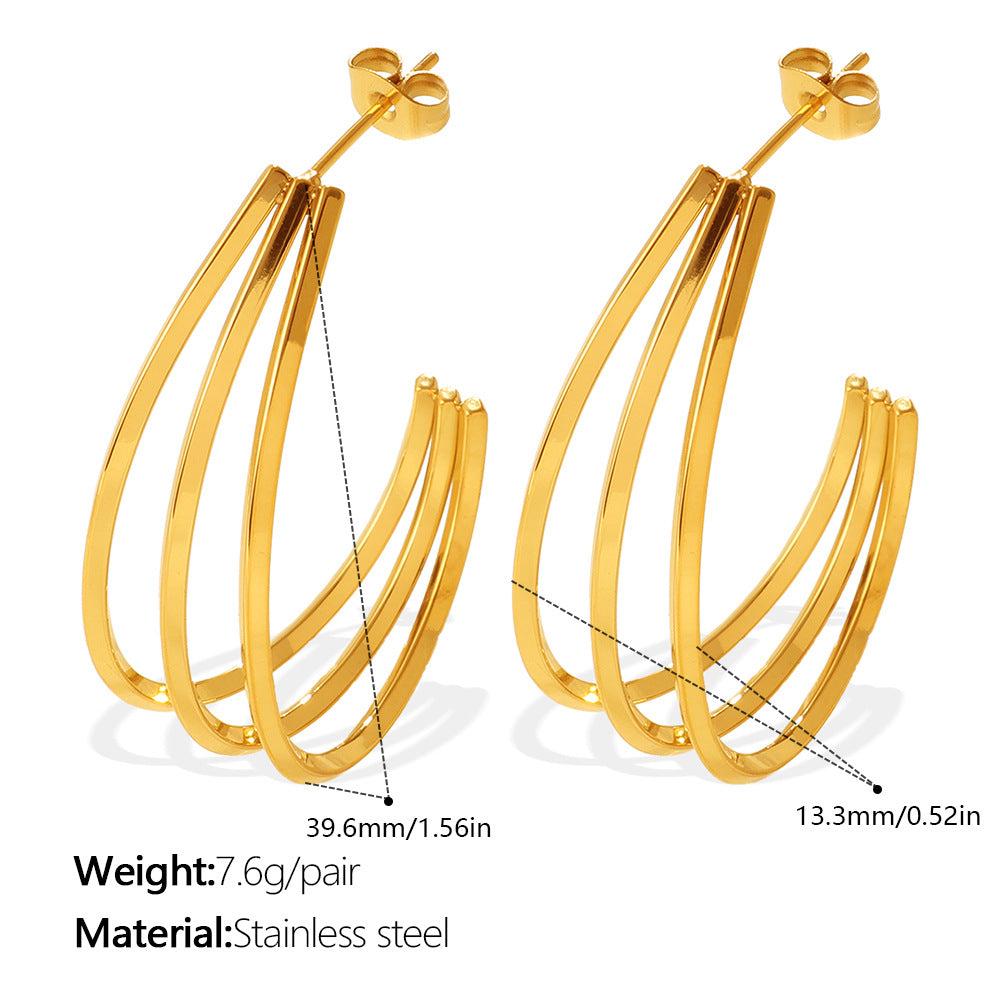 Elegant & Versatile Vintage Bold C-Shaped Earrings, 18K Gold Plated Stainless Steel, Minimalist Multi-Layer Women's Earrings