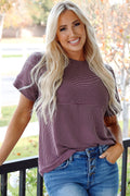 Solid Corded Knit Mock Neck T-Shirt