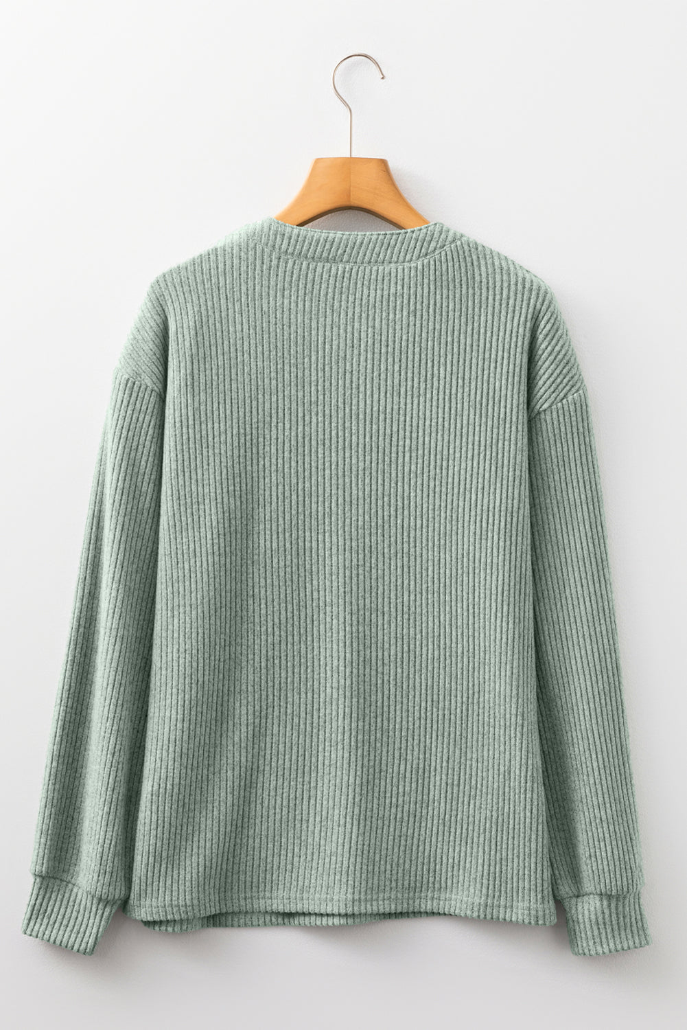 Solid Ribbed Knit Drop Shoulder Henley Top
