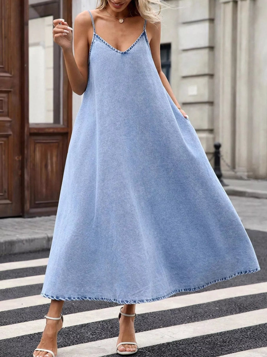 V-Neck Denim Cami Dress