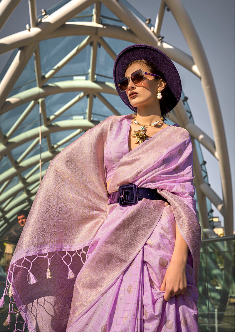 Lavender Katan Silk Designer Saree with Zari Weaving Work