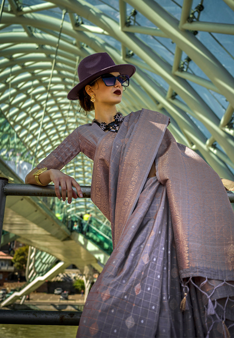 Light Purple Katan Silk Weaving Zari Contemporary Saree