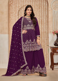 Wine colored Chinnon salwar suit with beautiful embroidery.