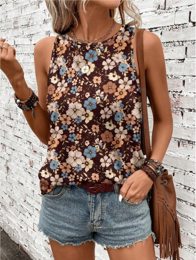 Women Floral Print Sleeveless Tank Top Casual Summer Vest - Image 8