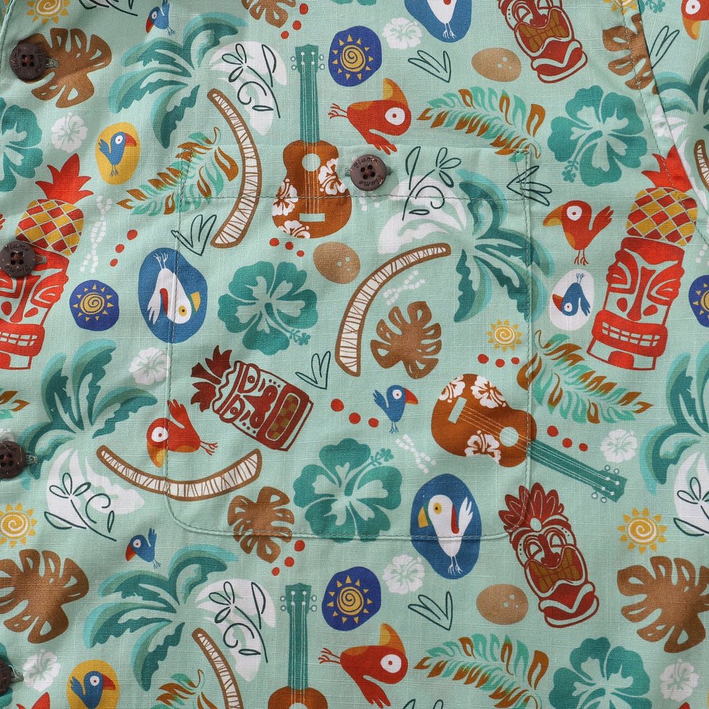 Men's TIKI Fiesta Print 100% Cotton Camp Collar Hawaiian Shirt