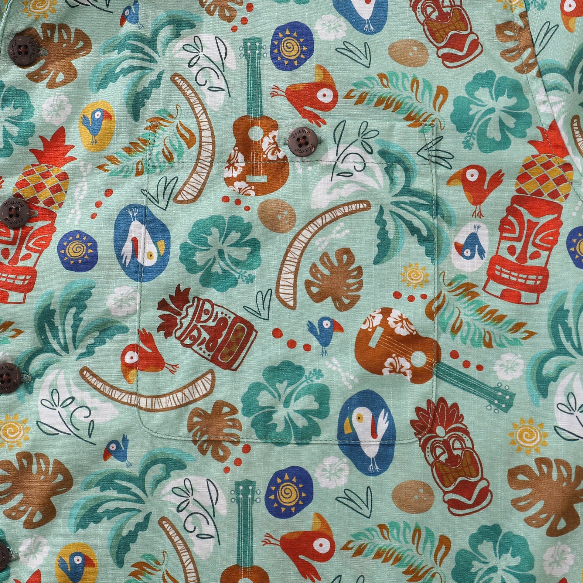 Men's TIKI Fiesta Print 100% Cotton Camp Collar Hawaiian Shirt