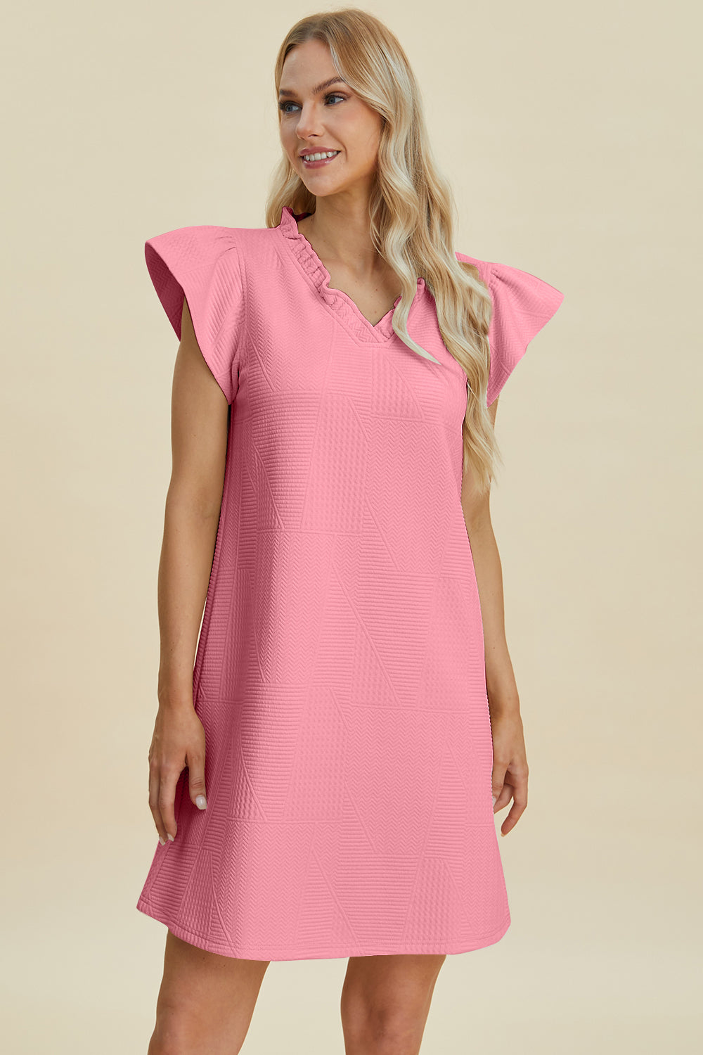Ruffled V-Neck Cap Sleeve Dress in Elegant Style