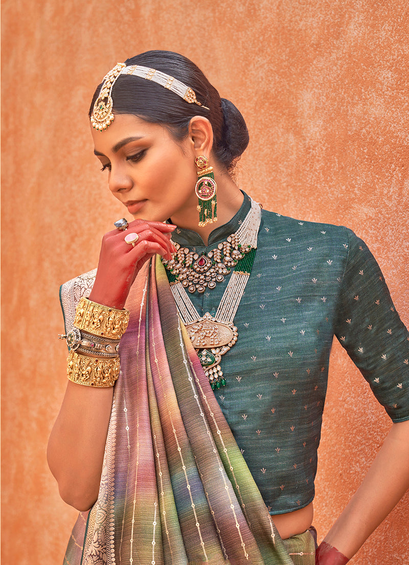 Multicolor Foil Print Silk Saree for Festive Celebrations