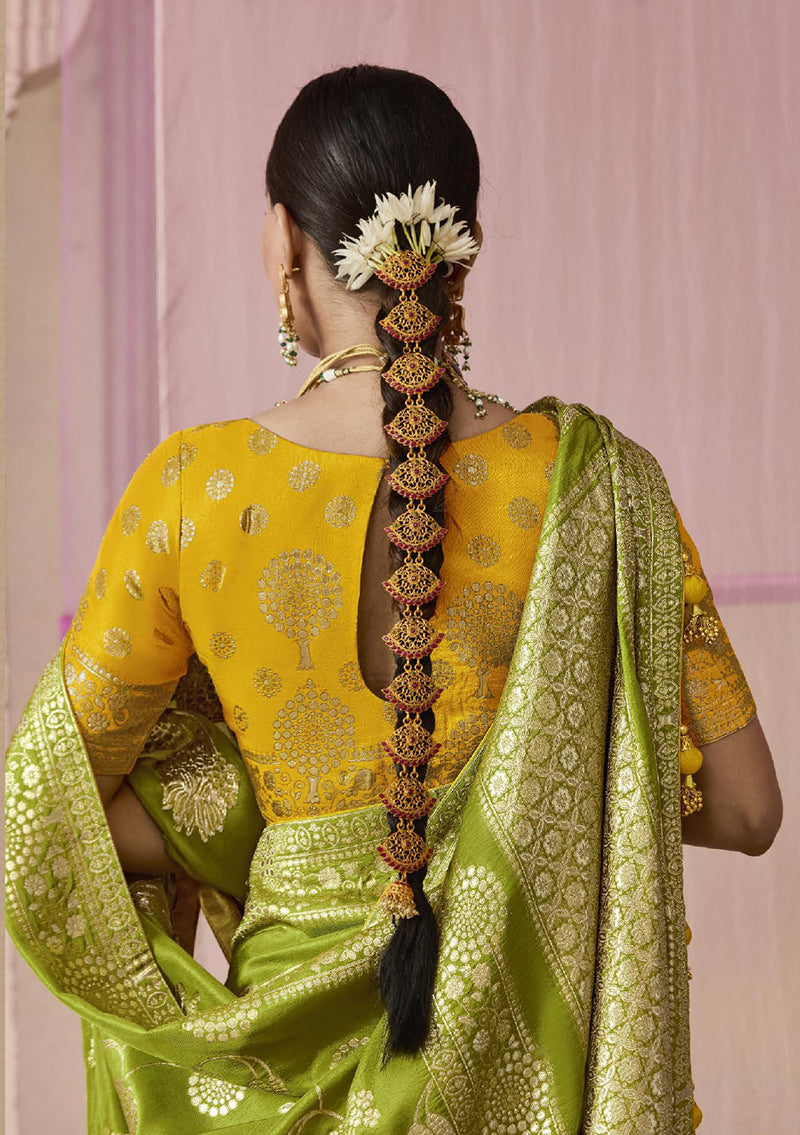 Green Viscose Floral Printed Contemporary Saree with Weaving