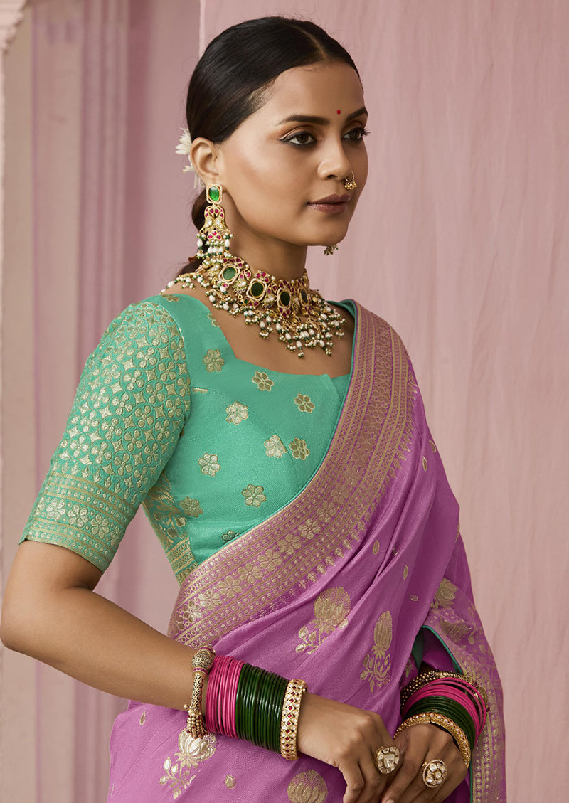 Mauve Viscose Floral Printed Designer Saree
