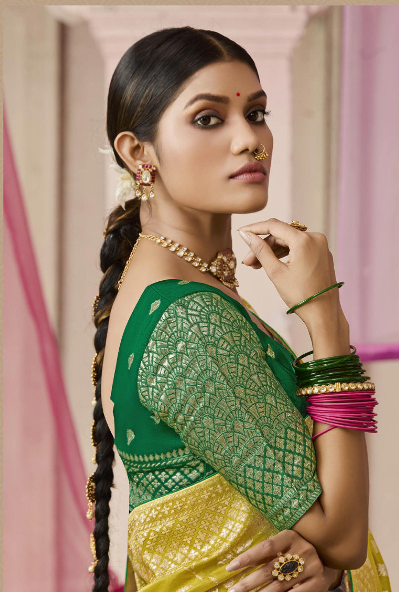 Monjolika Fashion Viscose Light Olive Weaving Floral Printed Trendy Saree