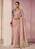 Light Pink viscose saree with floral printed and weaving details