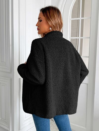 Fuzzy Zip-Up Long Sleeve Jacket Soft Plush Winter Outerwear