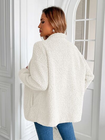 Fuzzy Zip-Up Long Sleeve Jacket Soft Plush Winter Outerwear