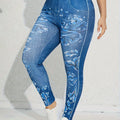 Blue Floral Plus Size High Waisted Leggings