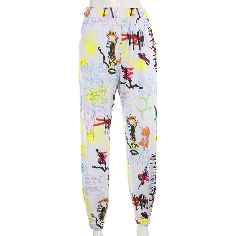 Women's Harajuku Graffiti Print Baggy Cargo Jogger Pants - Image 6