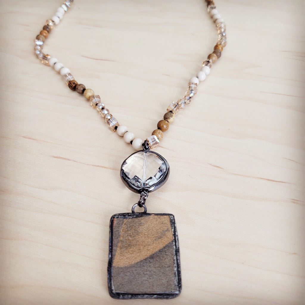 Picture Jasper and Crystal Beaded Long Pendant Necklace - Image 2