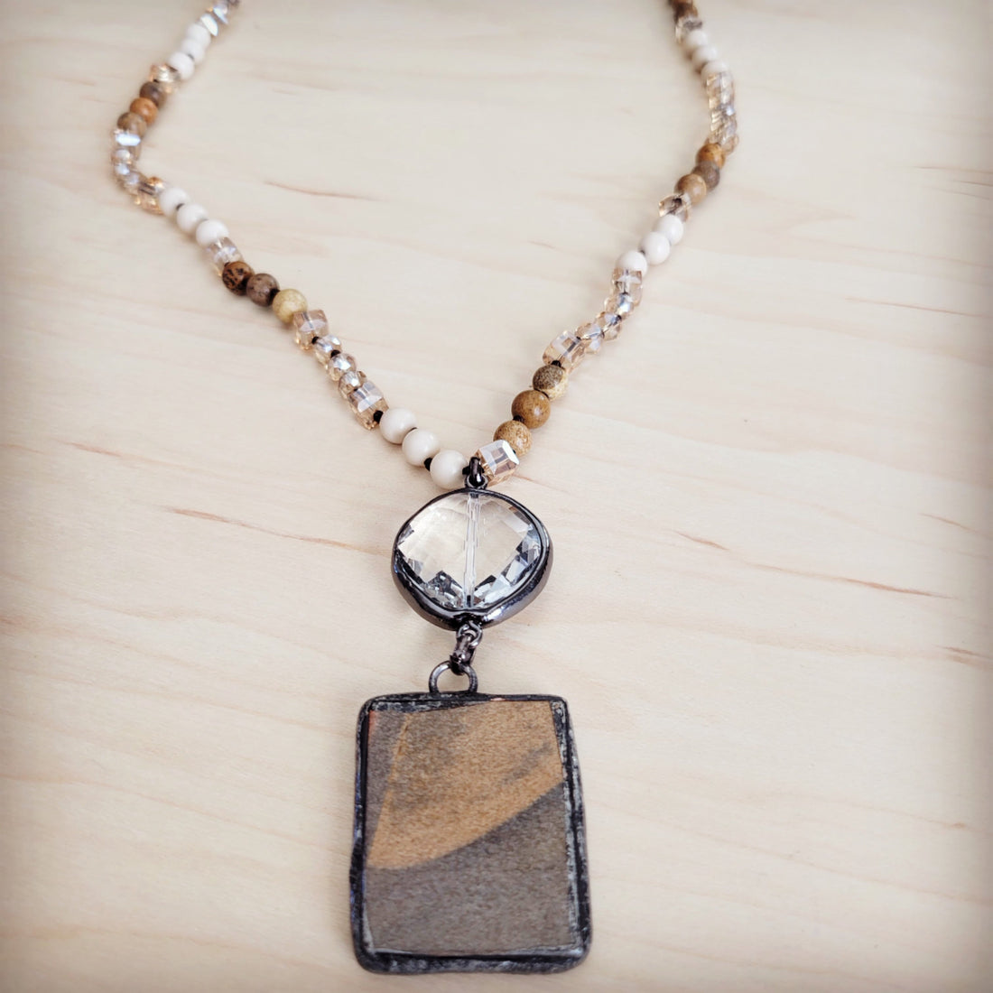 Picture Jasper and Crystal Beaded Long Pendant Necklace - Image 2