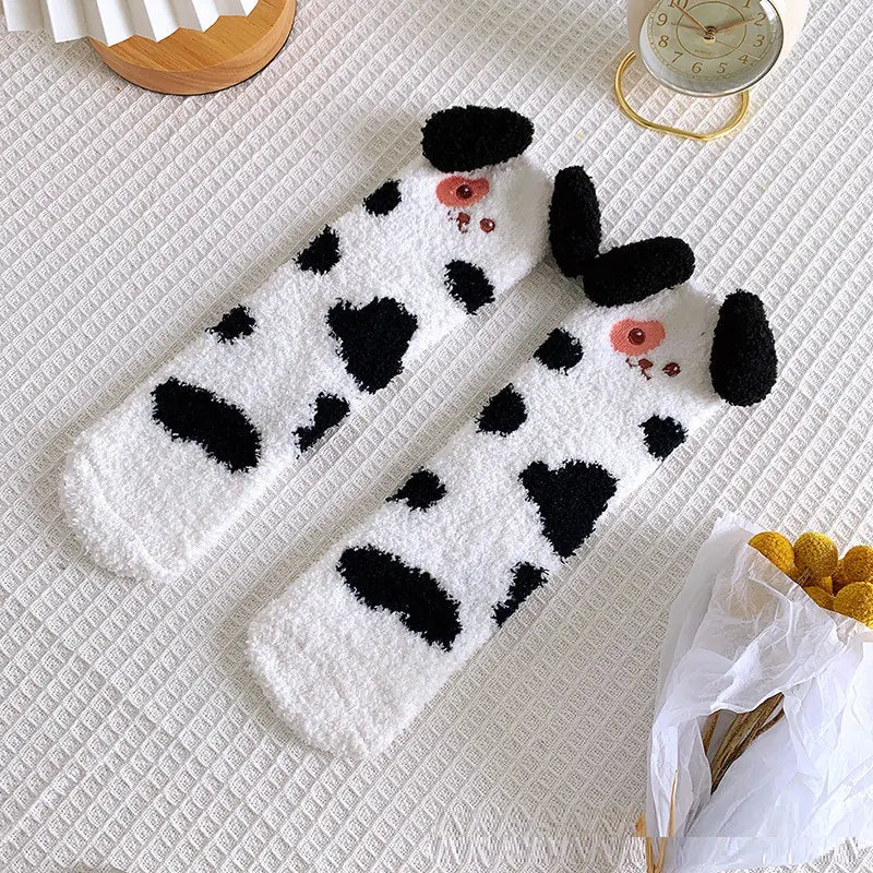 Women's Animal Pattern Coral Fleece Sleeping Socks Mid-Tube - Image 5
