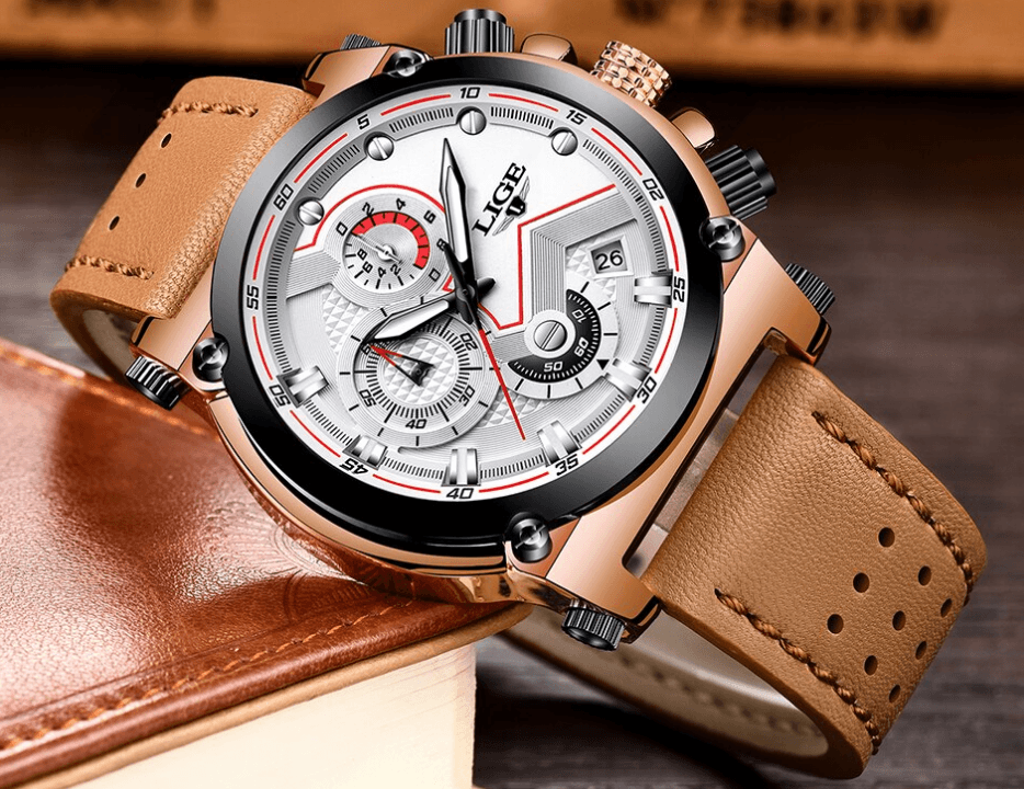 Modern Waterproof Quartz Watch with Genuine Leather Strap