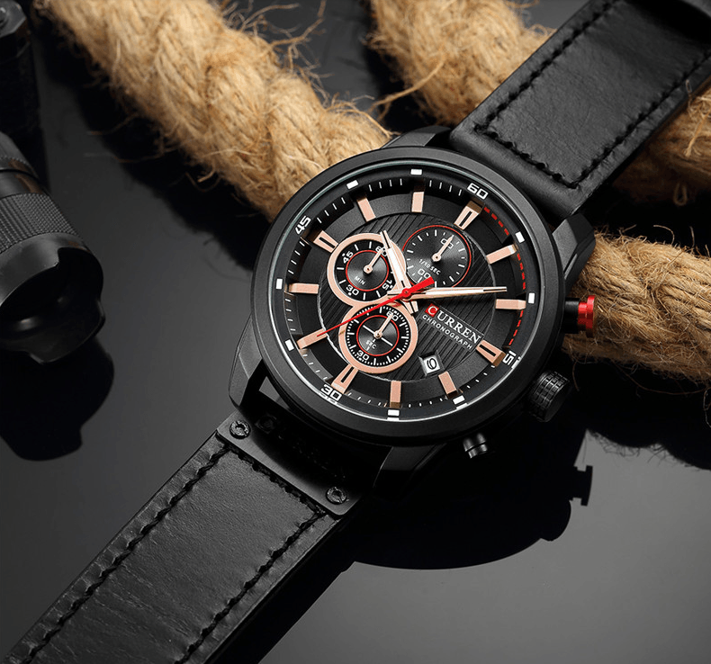 Men’s Elegant Sport Chronograph Watch with Leather Band