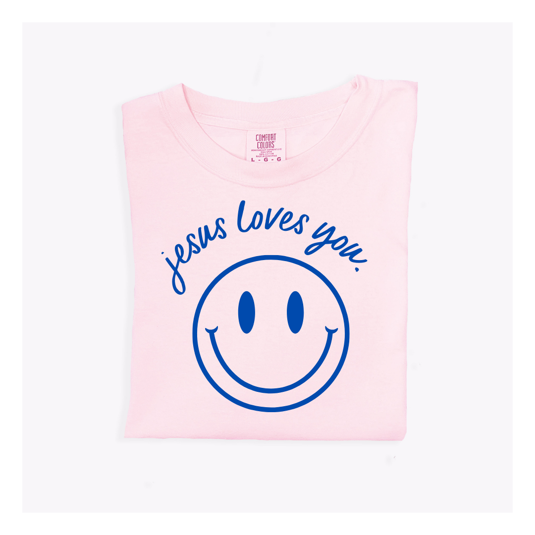 Jesus Loves You Smiley Graphic Tee Unisex Relaxed Fit Cotton Shirt