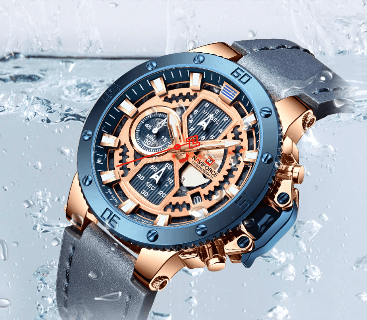 Men's Waterproof Casual Chronograph Watch with Leather Strap