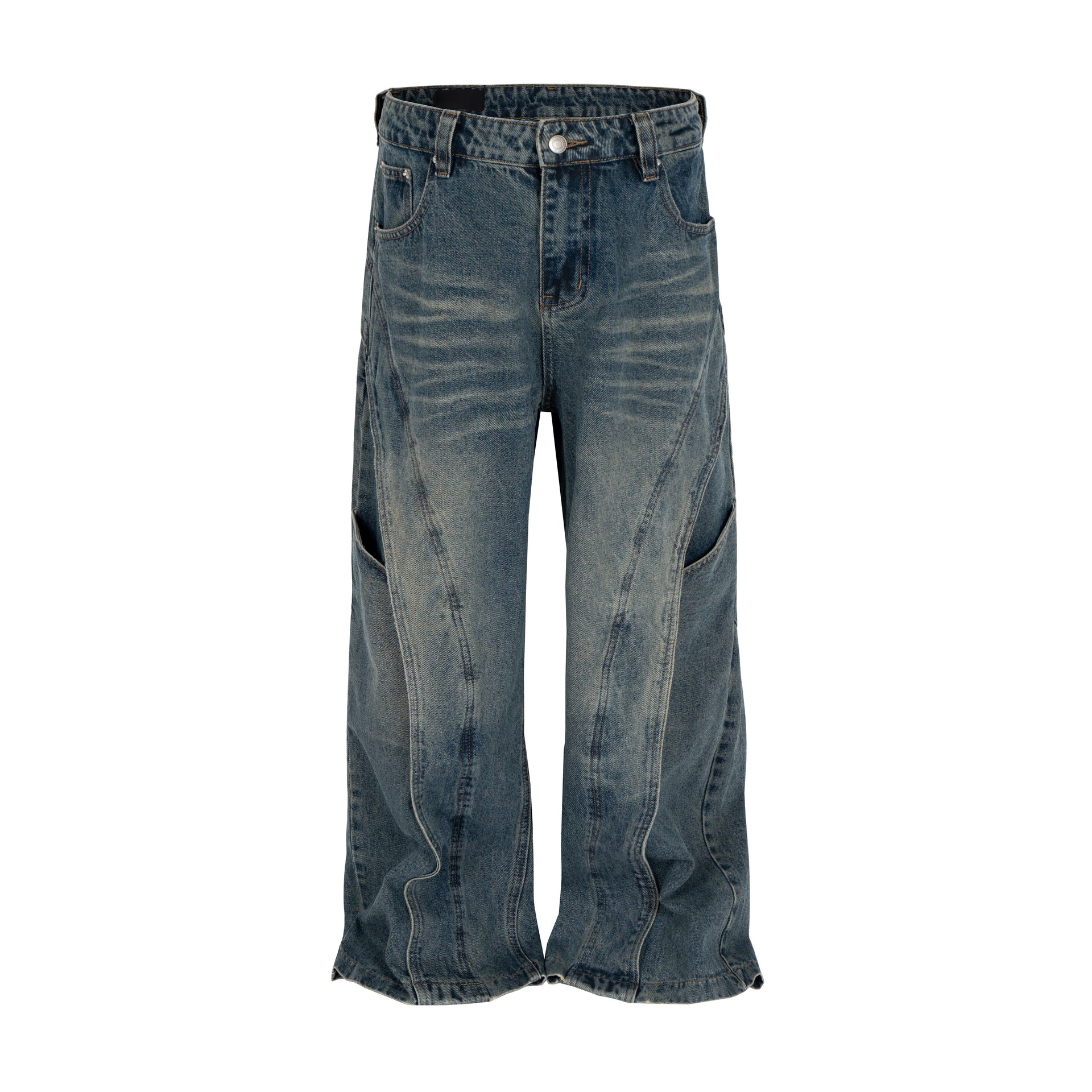 Wideboy Contrast Panel Denim Jeans in Sand Wash Baggy Fit - Image 3
