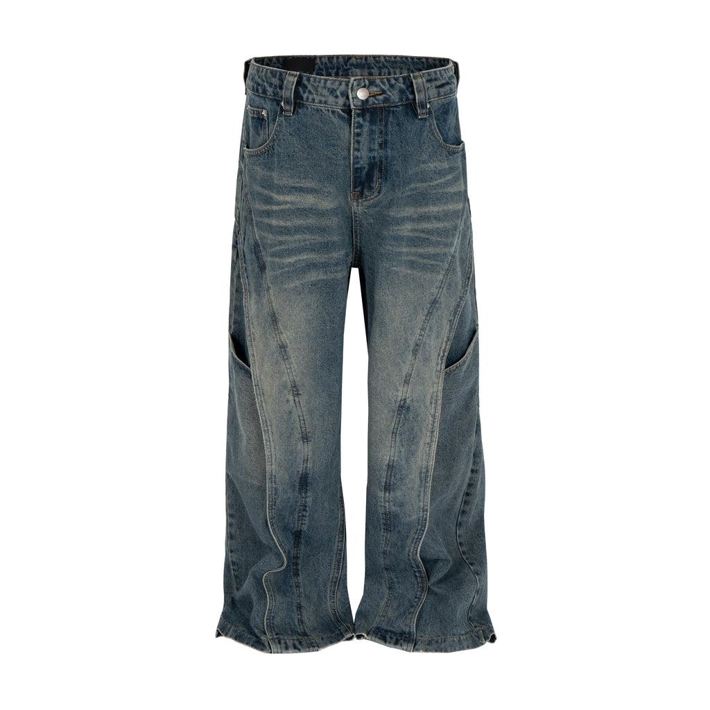 Wideboy contrast panel baggy fit jeans in sand wash denim