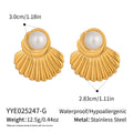 Fan-shaped Striped Stud Earrings For Women With Faux Pearl Inlay And Made Of Stainless Steel