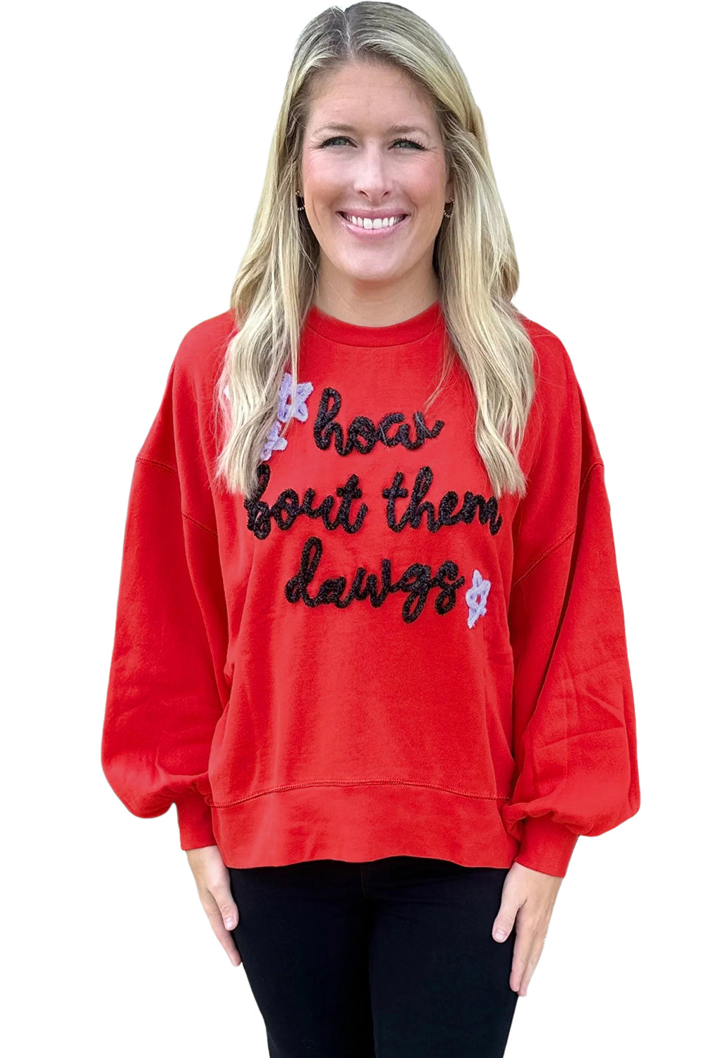 Fiery Red Glitter Graphic Sweatshirt - Georgia Dawgs