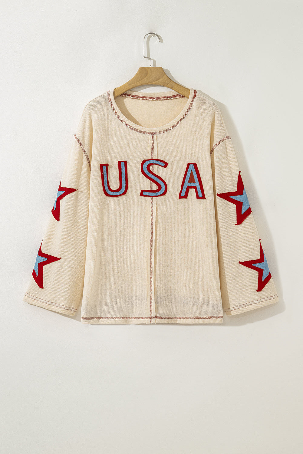 USA Star Contrast Patchwork Exposed Seam Knit Top