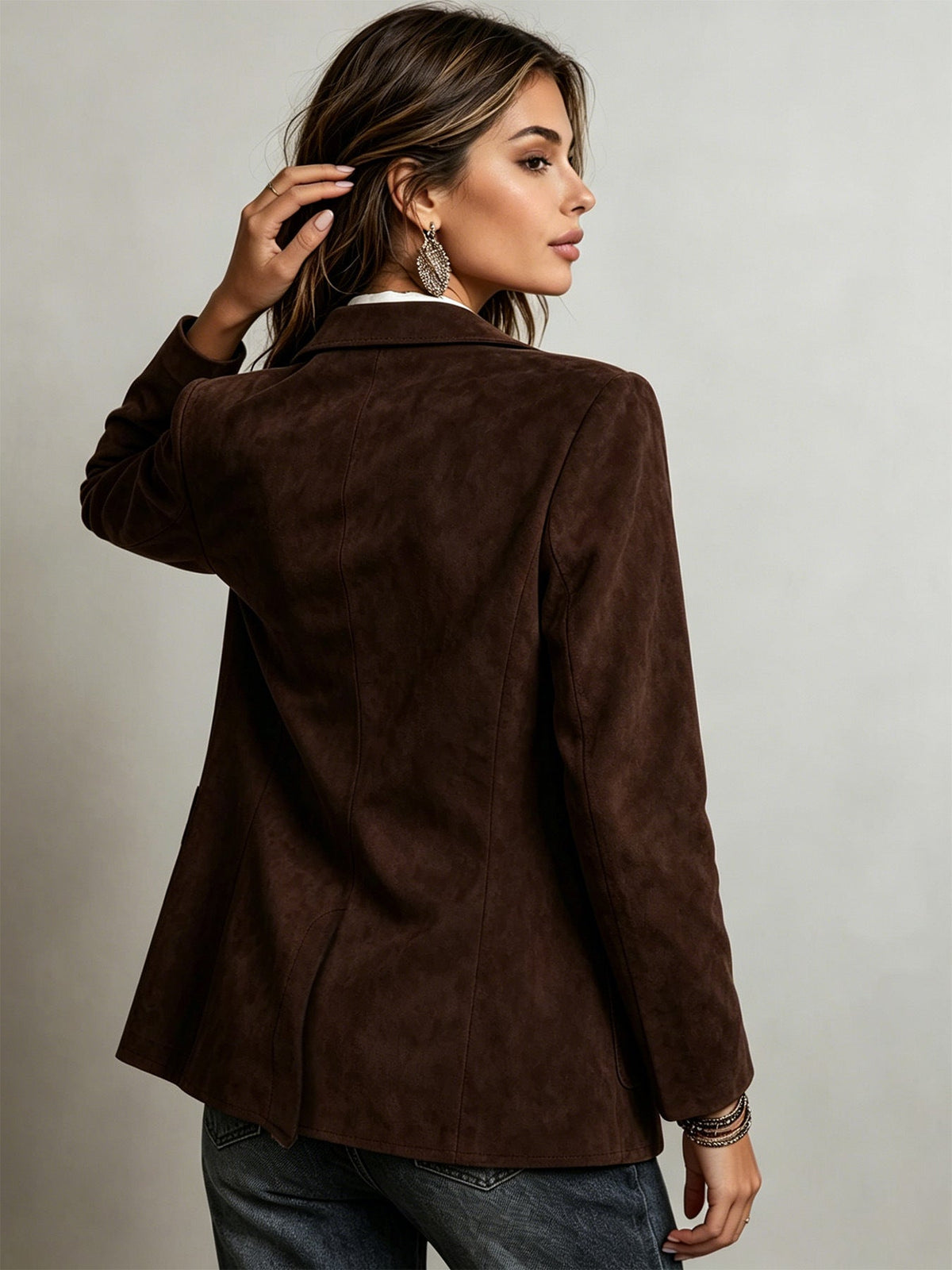 Women's Loose-Fit Faux-Suede Lapel Blazer