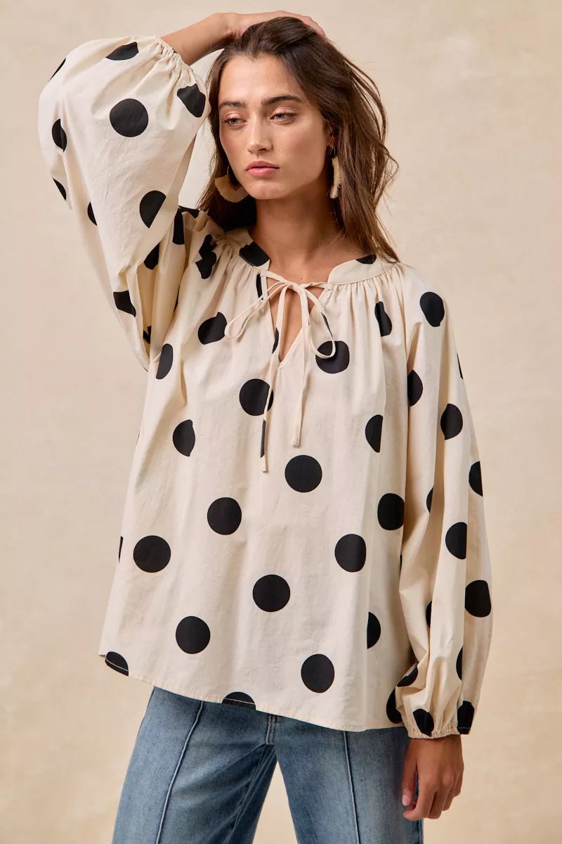 BiBi Polka Dot Exaggerated Balloon Sleeves Blouse