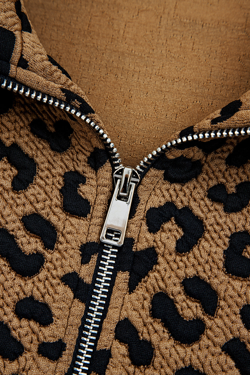 Women’s Leopard Print Quarter Zip Sweatshirt - Casual Brown Black