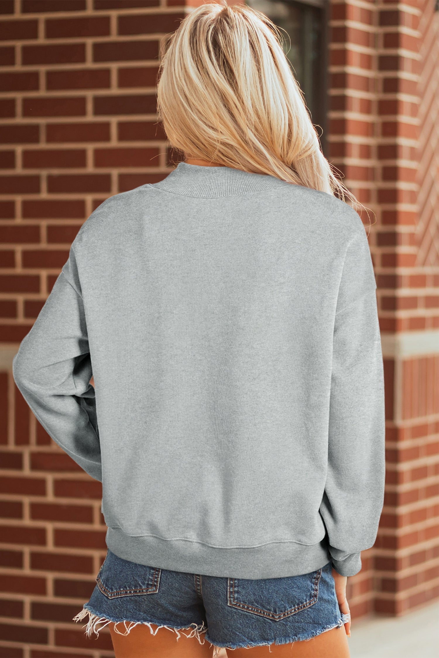 Dark Blue Solid Color Oversized Mock Neck Sweatshirt