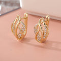 Elegant Crystal Twist Hoop Earrings Gold Tone Brass Women Wedding Party Fashion Jewelry Sparkling Daily