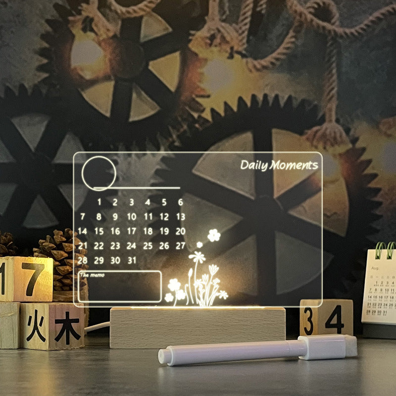 Modern Acrylic LED Message Board Night Light with Wood Base