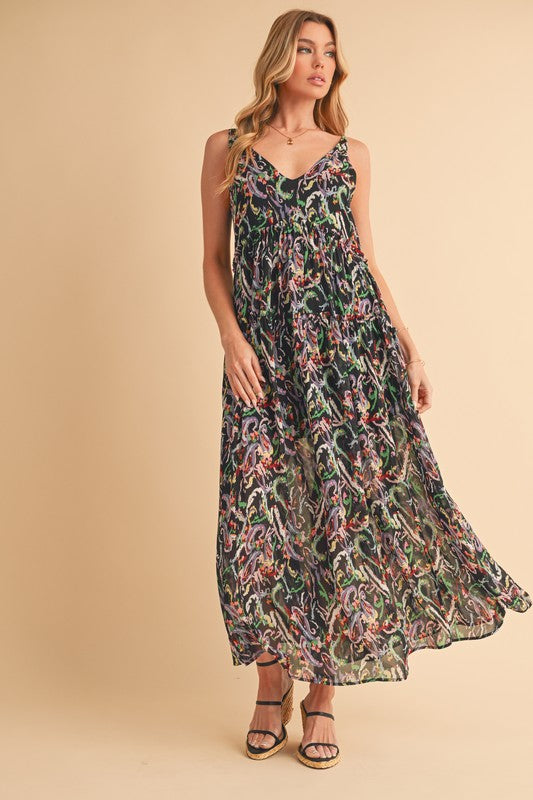 Printed V-Neck Frill Tiered Cami Dress – Playful Summer Fashion