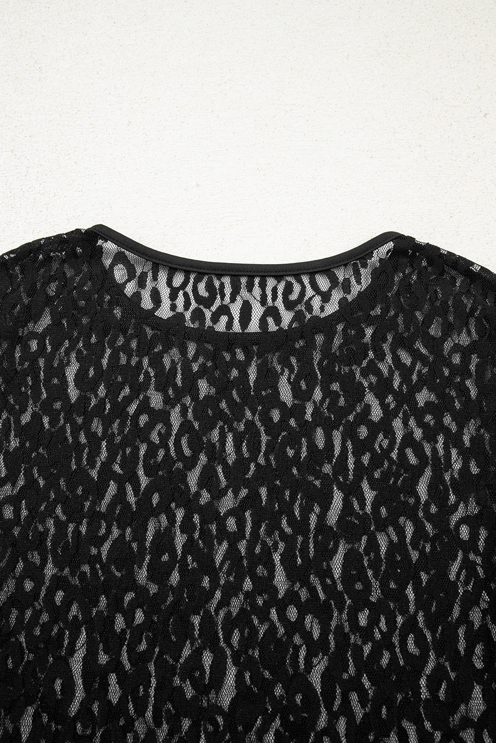 Leopard Pattern Sheer Mesh Long Sleeve Top