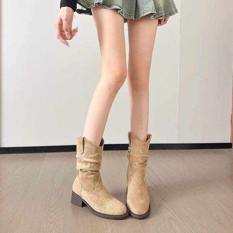 Women's Casual Suede Ankle Boots with Chunky Block Heel - Image 3