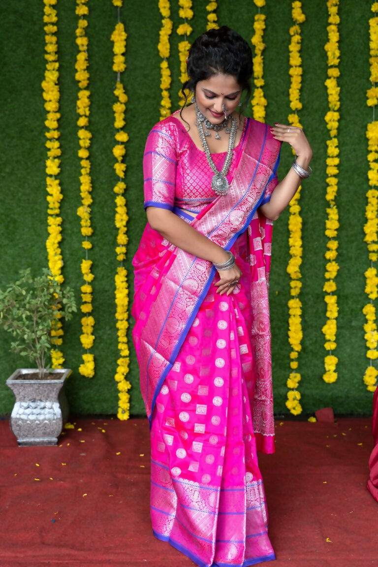 Pink Soft Handloom Silk Zari Woven Saree with Blouse