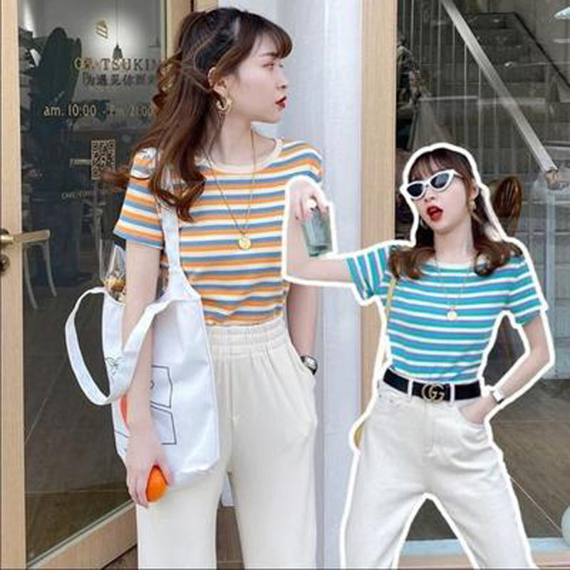 Women Striped Slim Fit Short Sleeve Casual Tee Shirt Top - Image 4