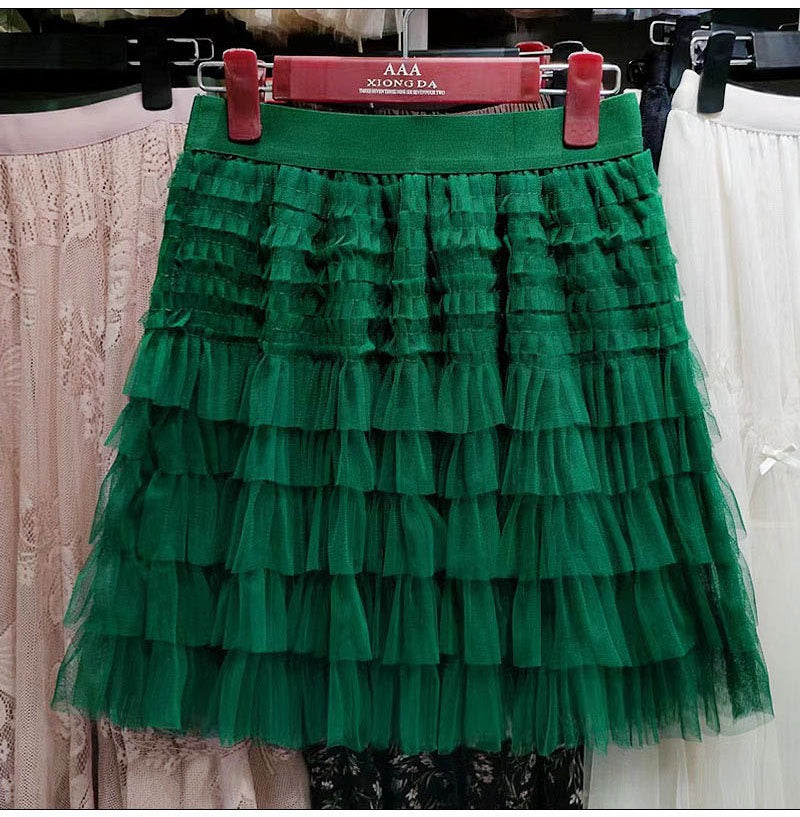 Women's Layered Mesh A-Line Mini Skirt - Fluffy Ruffle Tulle - Image 11