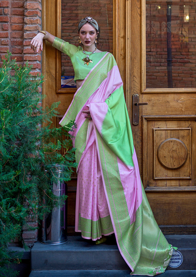 Monjolika Fashion Green And Lavender Weaving Silk Traditional Saree