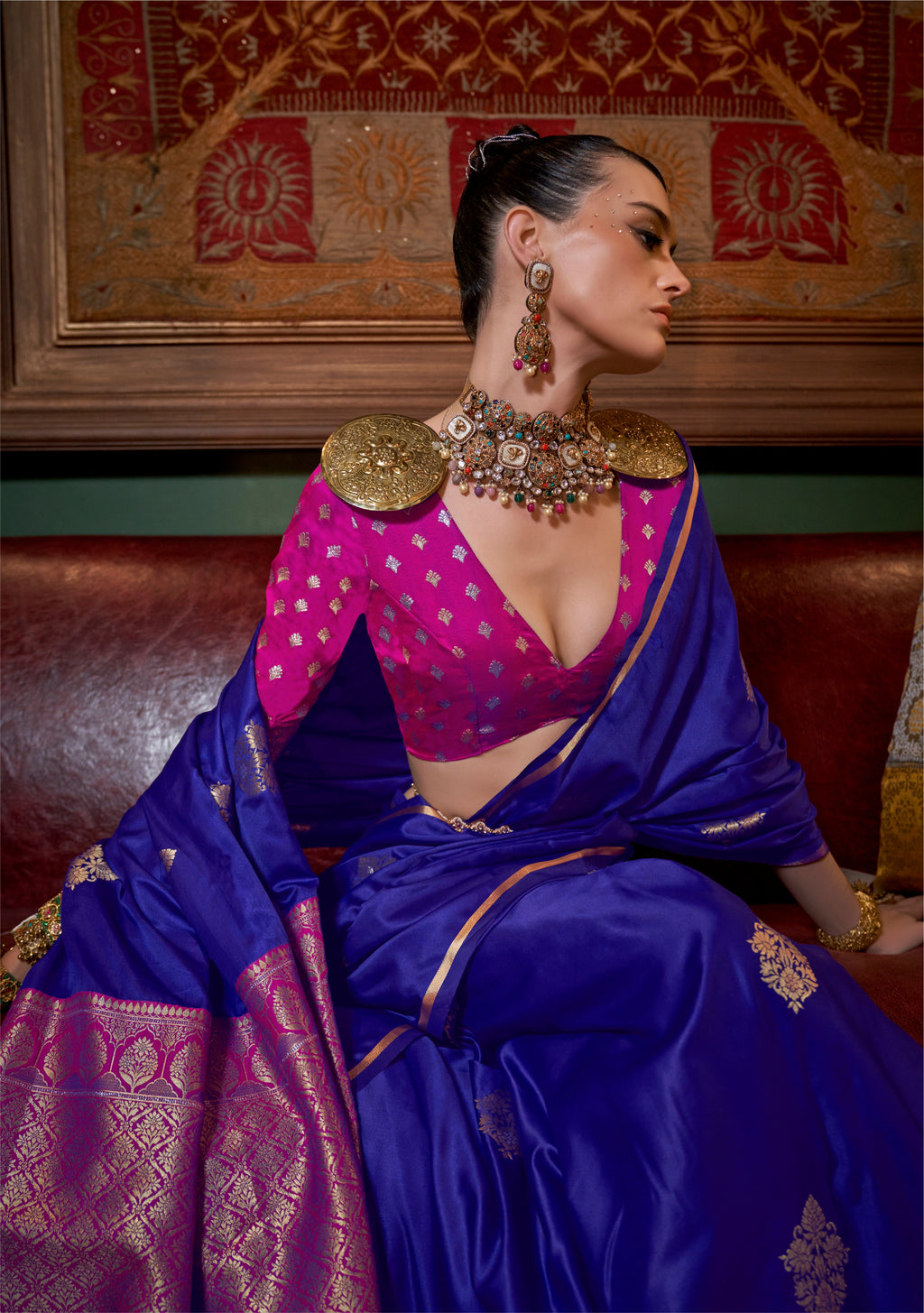 Blue Satin Weaving Work Classic Saree for Special Occasions