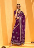 Vibrant purple printed georgette traditional saree